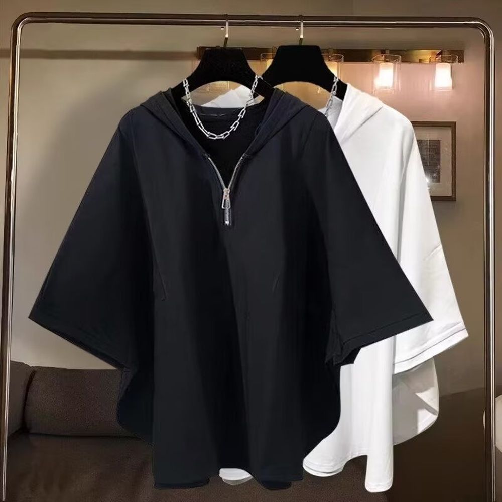 Men's Summer Bat Sleeve Short-Sleeved T-Shirt With Hoodie