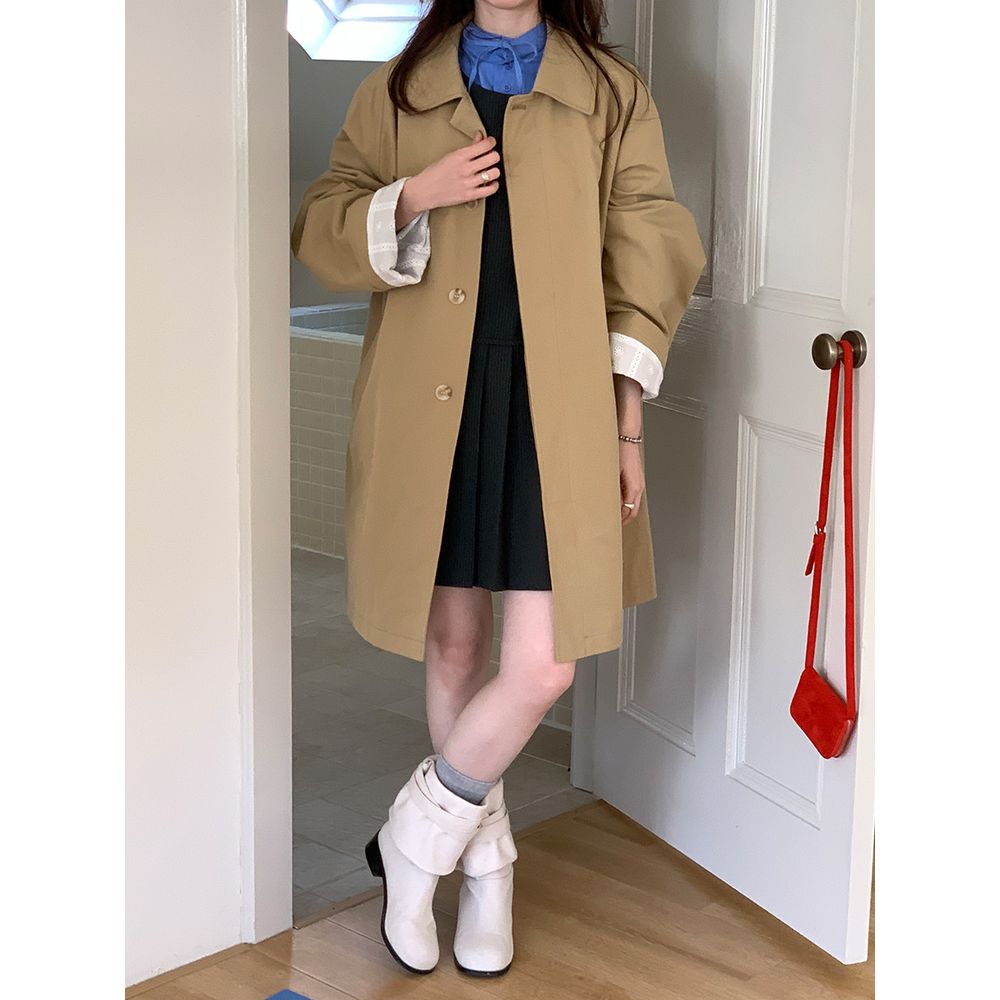 Lazy Style Trench Coat Women's High-End Simple Khaki Coat