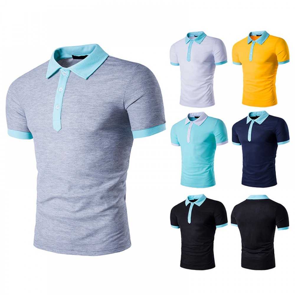 Summer New Men's Personality Hit Color Lapel Short-Sleeved T-Shirt